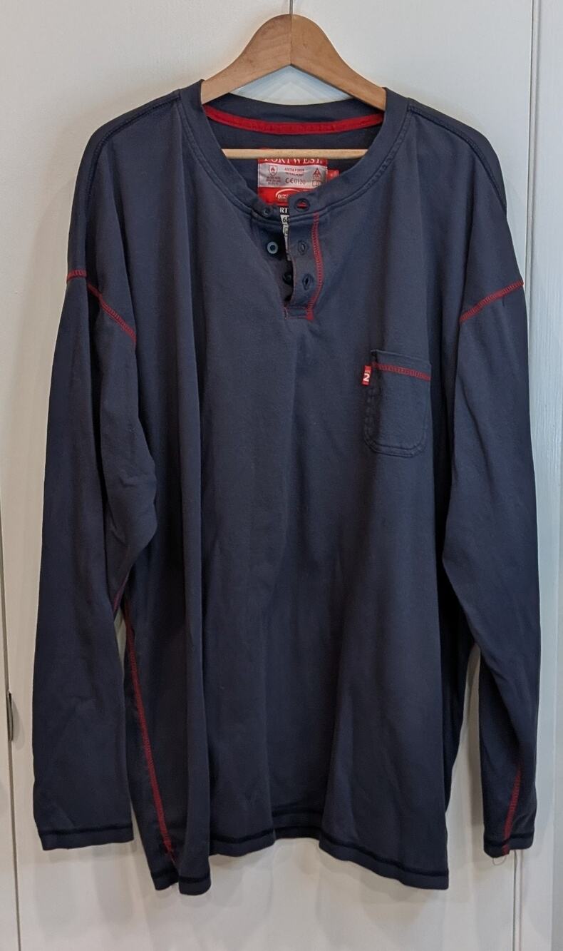 Portwest FR02 Bizflame Flame Resistant T-Shirt Mens 6XL Henley Long Sleeve Blue
